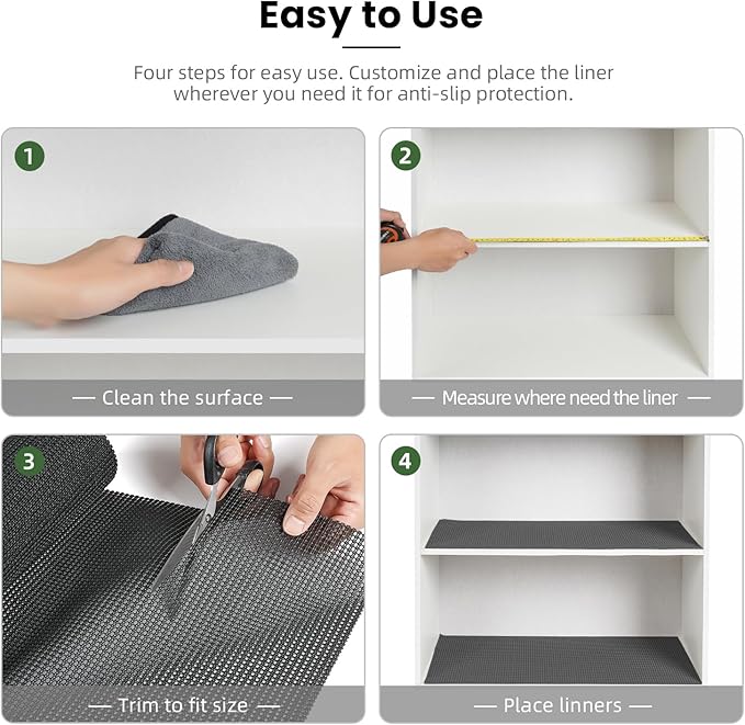 BAGAIL Drawer and Shelf Liner, 12 in X 10 Ft Non-Adhesive Shelf Liners for Kitchen Cabinets, Thick Strong Grip Liners for Desk, Shelves, Bathroom Drawers, Cabinet Protection - Charcoal - Image 6