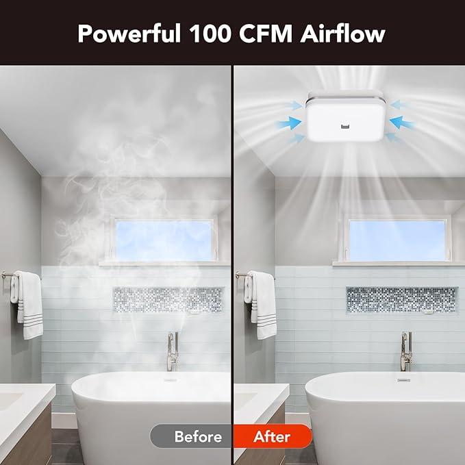 OREiN 2-in-1 Bathroom Exhaust Fan with Light, 100 CFM Bathroom Fan Light, 1.5 Sones Quiet Ventilation Fan Combo for Shower, Energy Star Certified, HVI/FCC/ETL Listed, Ceiling Cut-Out 8.11" x 7.48" - Image 5