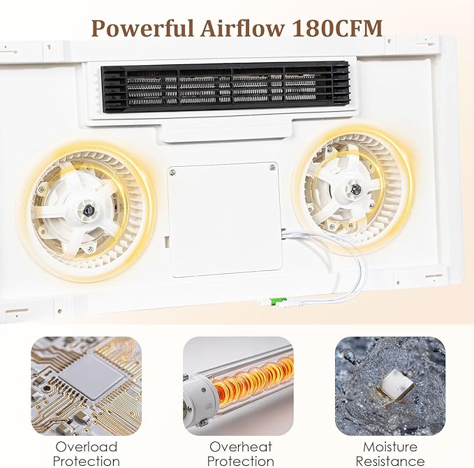 4 in 1 Bathroom Exhaust Fan with Light and Heater, 1900W Bathroom Heater Fan Light Combo, 180 CFM 1.0 Sone Ceiling Fan Remote Control Heater, Ventilation for Home, Bath, Hotel (Style 1) - Image 9