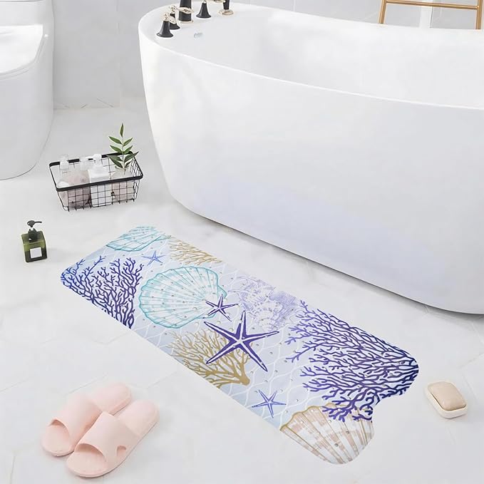 Ocean Bathtub Mat Non Slip, Cute Baby Bath Mat for Tub Rubber Tub Mat, Coral Seashells Toddler Kids Bath Mats for Bathroom Anti Slip Shower Mat with Suction and Drain Holes Machine Washable, 40″x16″ - Image 7