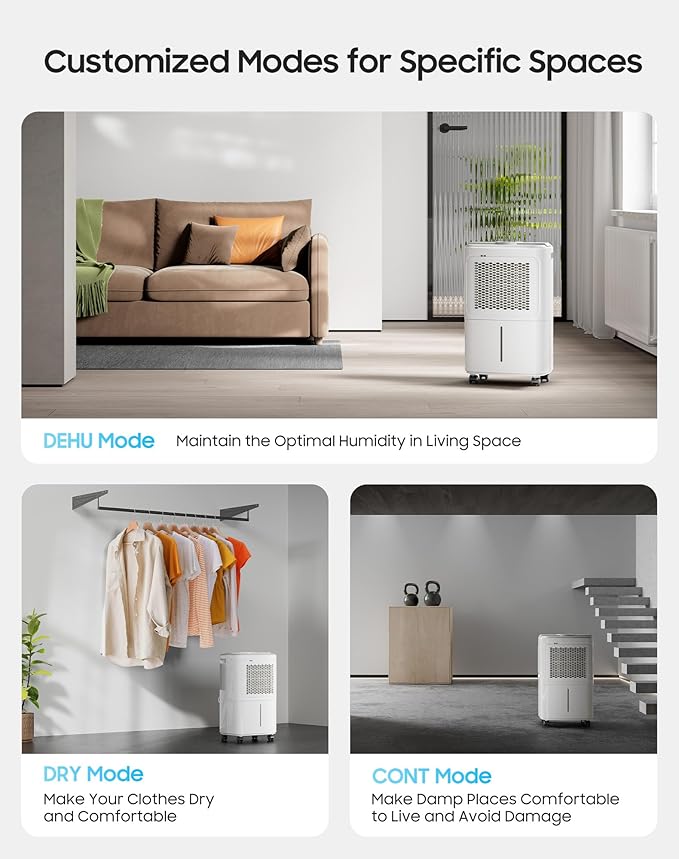 2500 Sq.Ft Dehumidifier for Basement Home, ASAHWo 34 Pints Dehumidifier with Drain Hose, Quiet Portable Dehumidifiers for Bathroom Large Room, Bedroom, Auto Defrost,Smart Humidity Control,24H Timer - Image 3