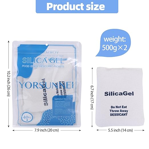 2 x 500 Gram [2.2 lbs] Large Silica Gel Packets,Rechargeable Silica Desiccant Packs, Moisture Absorbers for Moisture Control, Desiccant Dehumidifier for Storage Safe - Image 3