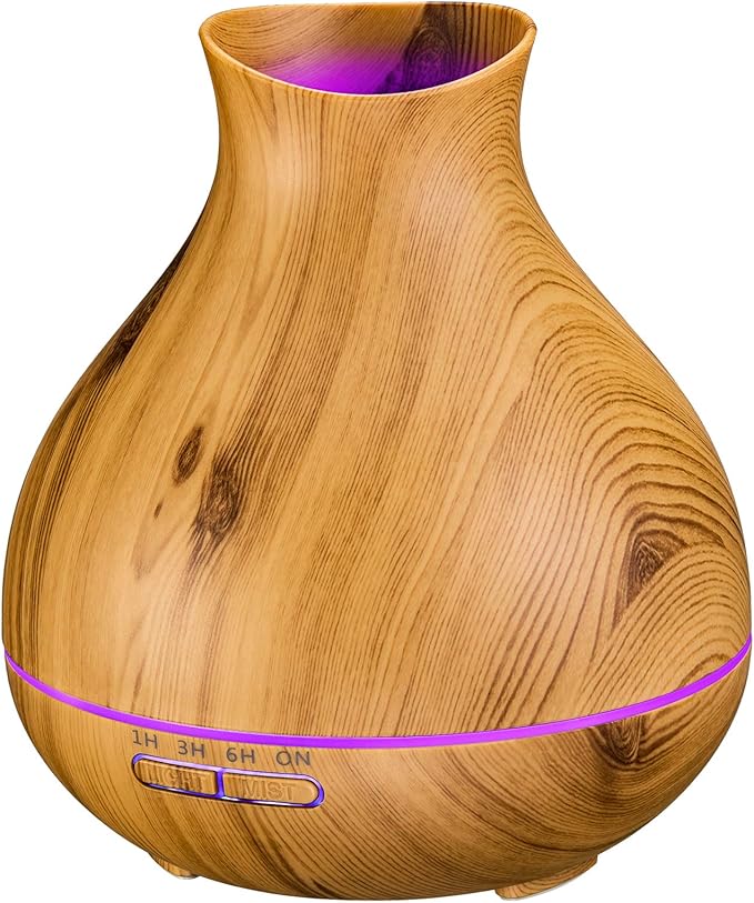BZseed Aromatherapy Essential Oil Diffuser 550ml 12 Hours Wood Grain Aroma Diffuser with Timer Cool Mist Humidifier for Large Room, Home, Baby Bedroom, Waterless Auto Shut-off,7 Colors Lights Changing by BZseed+Diffuser