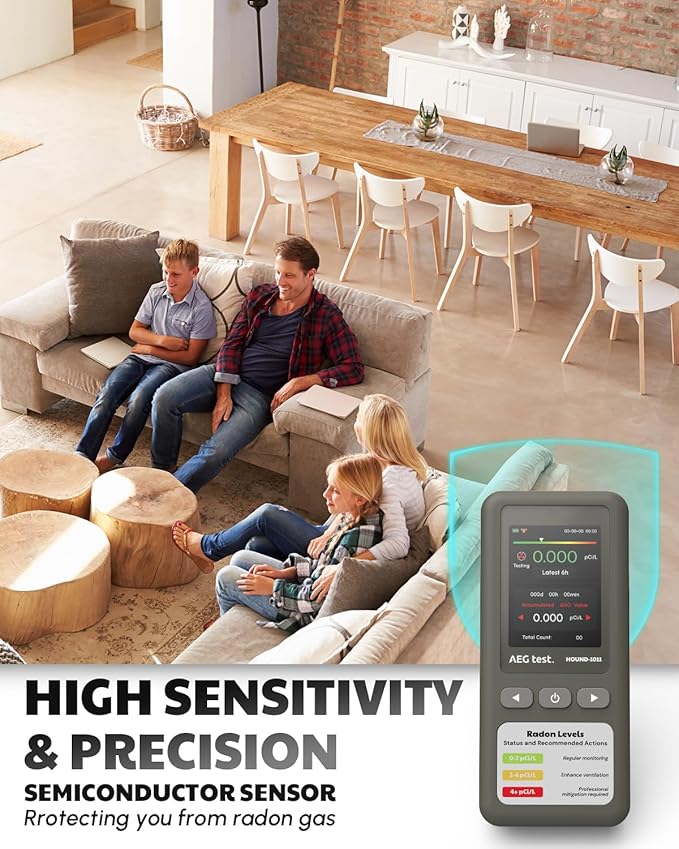 HOUND-1011 Portable Radon Detector for Home, Lightweight, High-Accuracy Sensor, 45-Day Monitoring, Easy-to-Use Radon Tester, Short- & Long-Term in pCi/L or Bq/m³ for Basement – Gray - Image 2