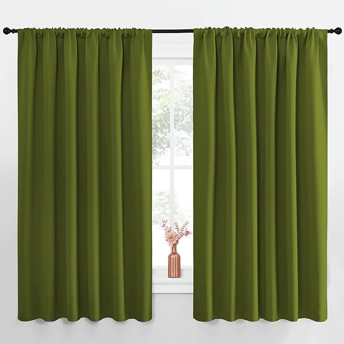 NICETOWN Blackout Curtains for Bedroom, Blackout Curtain Panels, Olive, 1 Pair, 62 by 63-inch, Window Treatment Energy Saving Thermal Insulated Solid Rod Pocket Blackout Drapes/Draperies by NICETOWN