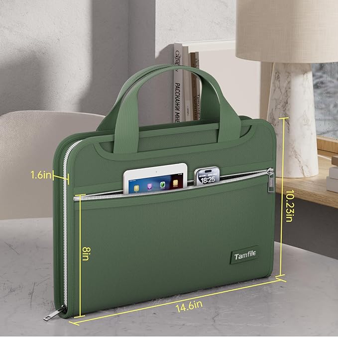 Tamfile Fireproof Accordion File Organizer with Handle, 13 Pocket Expanding File Folder with Zipper & Labels, File Folder with Multi-Pockets Paper Organizer Folder for Letter A4 Files, Green - Image 5
