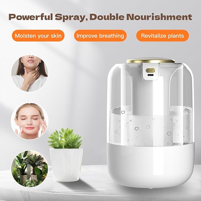 Air Humidifier for Bedroom, 2L Quiet Cool Mist Humidifier for Plants Dorm Room Office Home Car Personal Humidificador with 3 Mist Modes & Night Light - Image 5