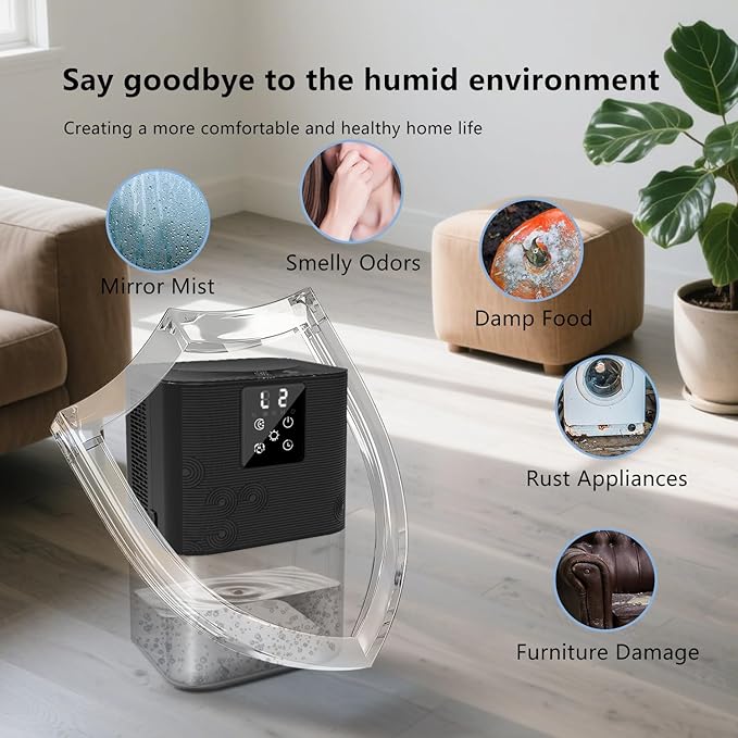 Dehumidifiers for Home,with 105 OZ Water Tank (1000 Sq Ft), Quiet Dehumidifier for Bedroom, Basement, Bathroom, with Auto Shut Off, 7 Colors LED Light (Black) - Image 9
