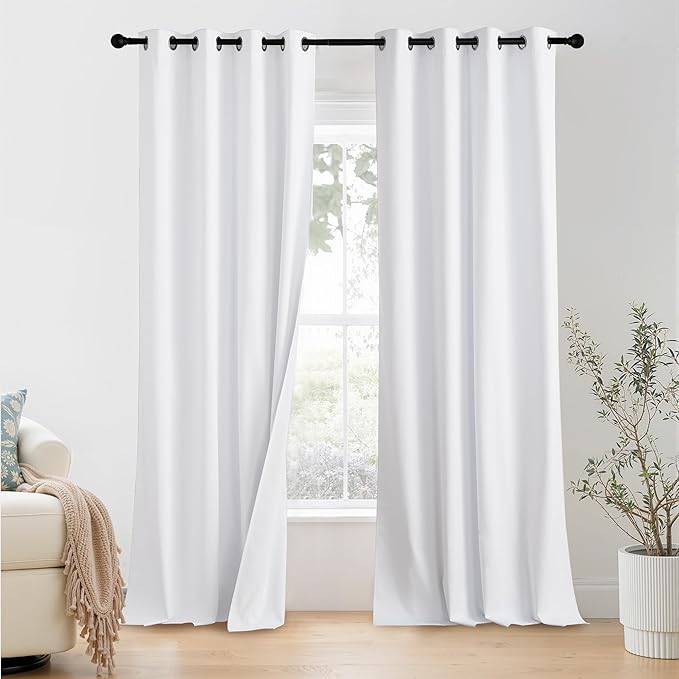 NICETOWN 100% Blackout Window Curtain Panels 90 inch Length for Living Room, Set of 2, Snow White, 55 inches Wide, Thermal Insulated Extra Long Drapes for Patio Sliding Door by NICETOWN
