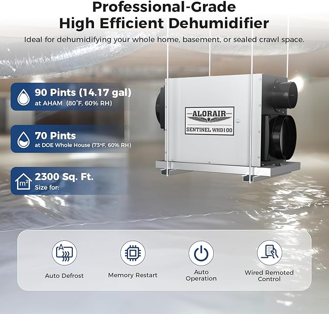 ALORAIR Whole House Dehumidifier, 90 PPD Commercial Grade Whole Home Dehumidifiers for Garages, Water Damage Restoration, 2300 Sq.Ft dehumidifiers for Crawl Space - Image 4