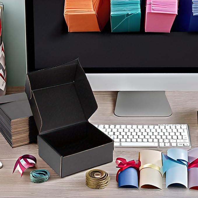Small Shipping Boxes 8x6x3 Inch (25 Pack) - Sturdy Black Corrugated Cardboard Boxes for Small Business, Ecommerce, Mailing & Packaging | Recyclable Gift & Storage Boxes - Image 6