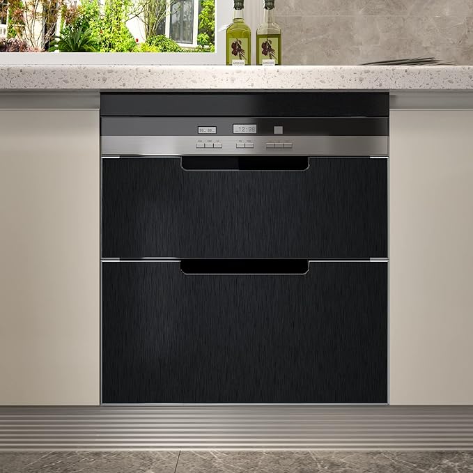 CRE8TIVE Thick Black Stainless Steel Contact Paper for Appliances Brushed Metallic Black Wallpaper Peel and Stick Heat Resistant Removable Wallpaper for Kitchen Dishwasher Fridge Oven Cabinets 12"x80" - Image 2