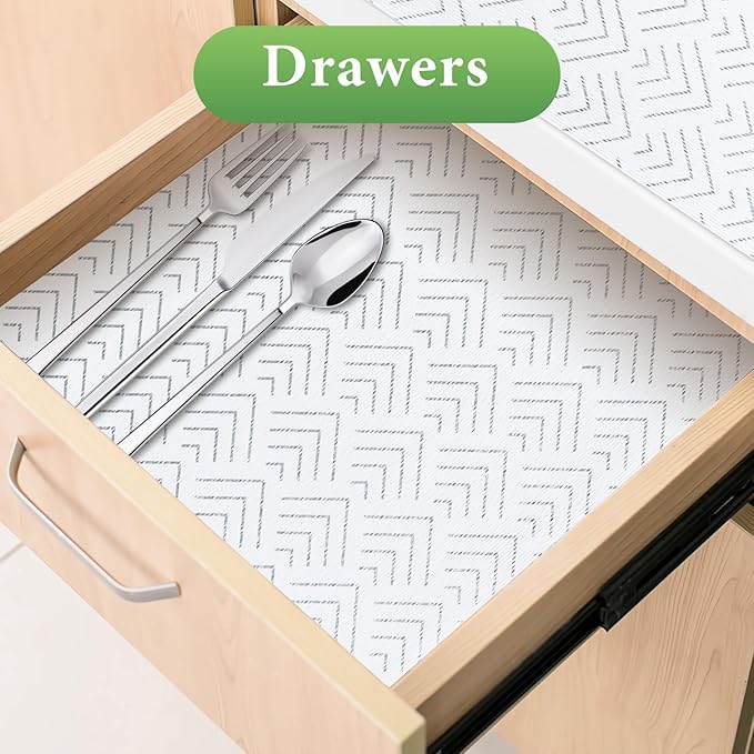 Shelf Liner for Kitchen Cabinets Non Adhesive Drawer Liner Non-Slip Thickened Shelf Liner Paper Strong Easy to Clean for Tool Box Refrigerator with Knife and Tape Measure,Silver Arrow,11.8 x 354.3 in - Image 2