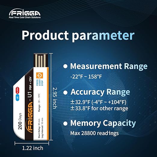 Frigga 5 Pack Temperature Data Logger Single Use Temperature Recorder 28800 Points USB Temperature Loggers High Accuracy 200 Days Cold Chain Transportation with PDF CSV Report, U1 - Image 2