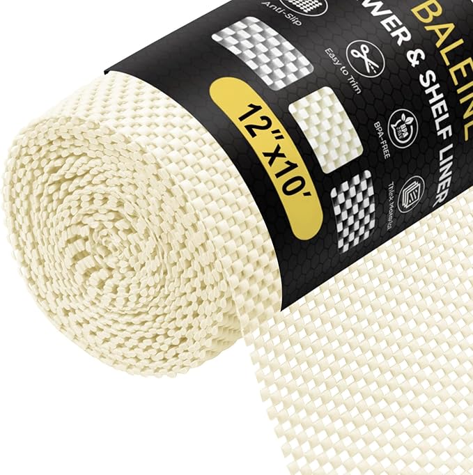 BALEINE Cabinet Liner, 12 in x 10 Ft Drawer and Shelf Liner for Kitchen Cabinets Non-Adhesive, Non-Slip Protect Desks, Cupboard, Drawers, Shelves, Tableware (Beige) by BALEINE
