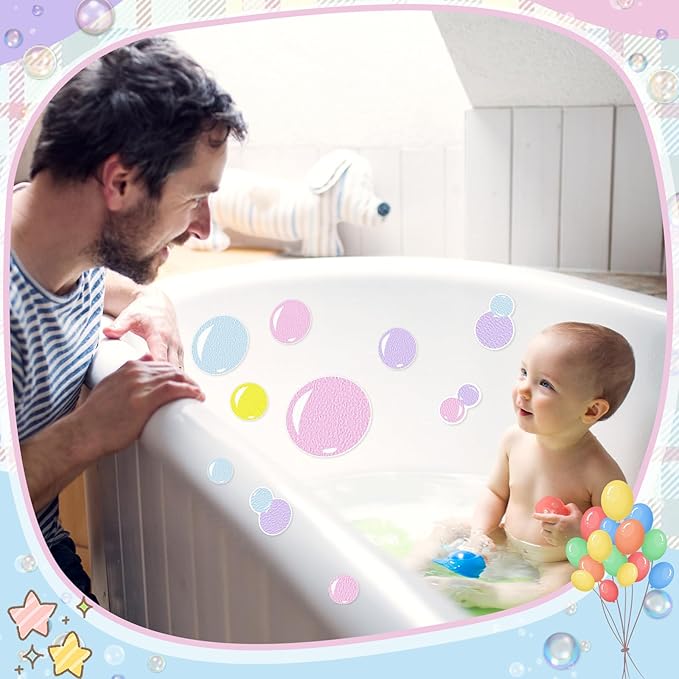 32 Pcs Cute Non Slip Bathtub Stickers for Shower Colorful Bathroom Anti Slip Shower Stickers Floor Applique Adhesive Decals with Scraper for Bathtub Bathroom Floor Pools(Bubble) - Image 7
