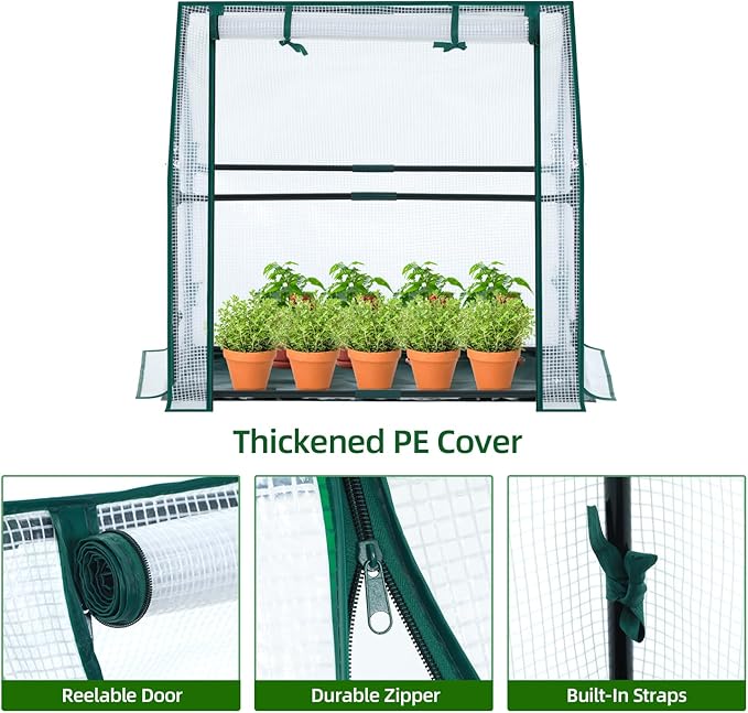 Mini Greenhouse for Indoor Outdoor: Ohuhu Tabletop Portable Green House with Waterproof Pad for Small Plants Nursery Germination, 36"x18"x33" Heavy-Duty PE Cover White - Image 3