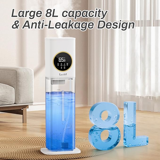 Humidifier Large Room, 2.1Gal/8L Humidifiers for Bedroom Home with Essential Oil Diffuser, Top Fill Whole House Cool Mist Humidifiers for Plants Baby Kids Adults Office, White - Image 3