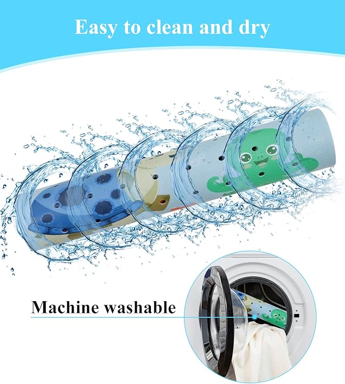 Bath Mat for Tub Non Slip, Machine Washable Anti-Slip Cartoon Baby Bathtub Shower Mat with Drain Holes and Suction Cups for Toddler & Kids, 40 Inch x 16 Inch, Blue Sea Animals - Image 6
