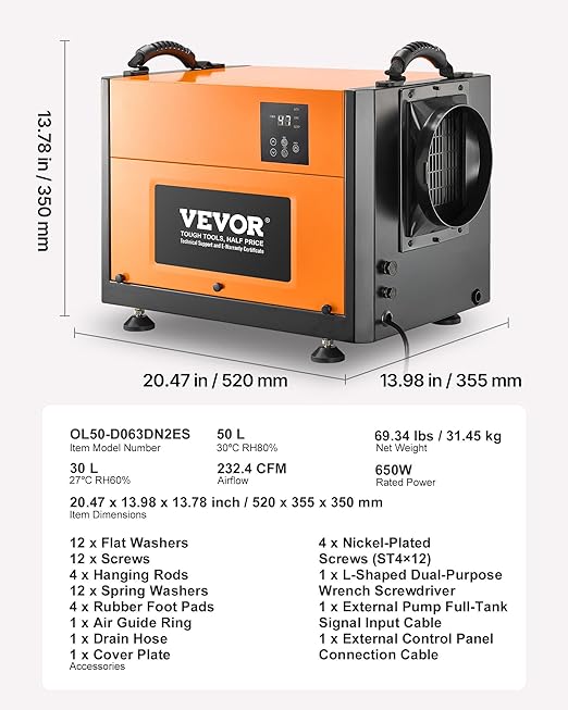 VEVOR 125 Pints Commercial Dehumidifier with Drain Hose, Portable Crawl Space Dehumidifiers for Basement Storage Room Industrial Grade, Auto Defrost/Drainage, Heavy-duty Galvanized Steel, LED Indicate - Image 7