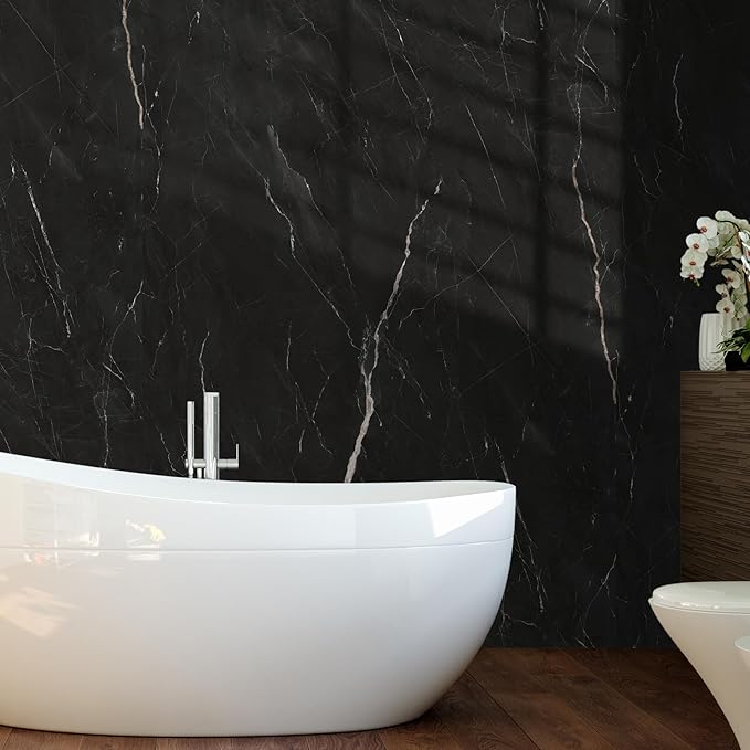 Marble Peel and Stick Waterproof Wall Paneling, 118" x 47" Black Marquina Glossy Finish Self-Adhesive Backsplash Tile Vinyl Wall Panel for Kitchen Bathroom Wall Decor, Covers 38.75 Sq. Ft. - Image 7