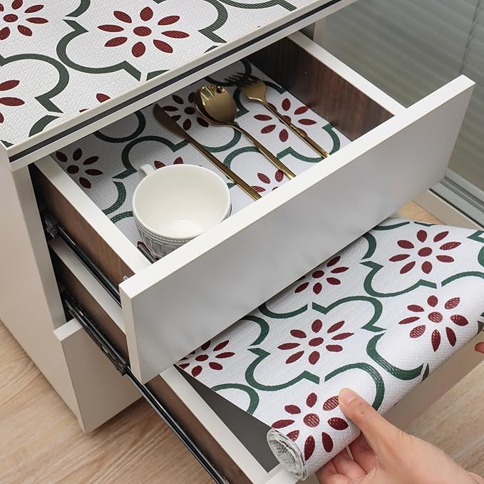 Drawer and Shelf Liner for Kitchen Cabinets,Non-Adhesive Cabinet Liner,Non Slip Waterproof Drawer Liner,Easy to Clean Strong Grip Kitchen Liner for Cupboard,Dresser,Shelves (12In x 10FT) by Quttisay