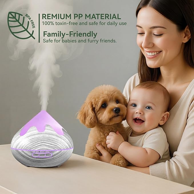 500ML Essential Oil Diffuser, Large Aromatherapy Diffuser with Remote Control, Air Diffusers for Home Office Room, Fragrance Humidifier with 7 Color LED & 2 Mist Mode, Glacier White - Image 8