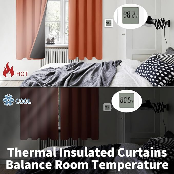 BGment Terracotta 100% Blackout Curtains for Bedroom, Fall Full Room Darkening Noise Reducing Living Room Curtains 63 Inch Length, Thermal Insulated Rod Pocket Window Drapes 2 Panels, 42 Inch Wide - Image 4