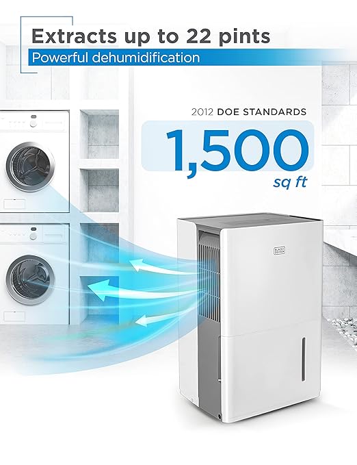 BLACK+DECKER 22-Pint Portable Dehumidifier, Dehumidifier for Home up to 1500 Sq. Ft. Coverage, For Basement and Medium to Large Spaces, Removable Bucket and Drain Hose Included, BD22MWSA, White - Image 2
