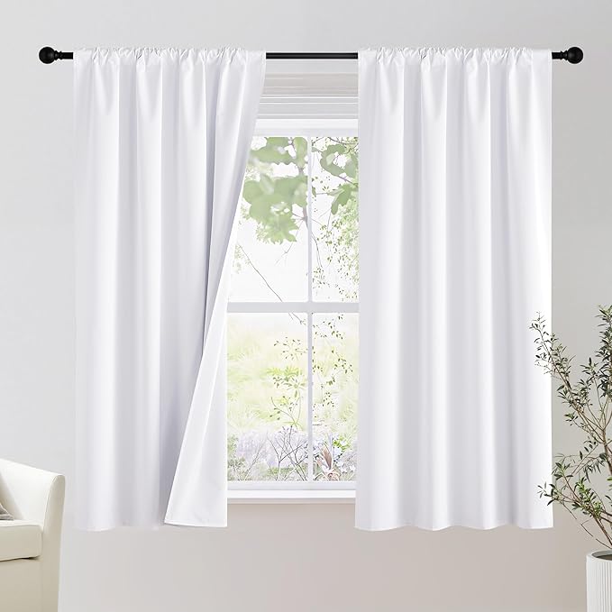 NICETOWN Bedroom 100% Blackout Curtains, 2 Panels, 42 by 48, Snow White, Window Treatment Rod Pocket Curtains/Drapes for Bedroom by NICETOWN