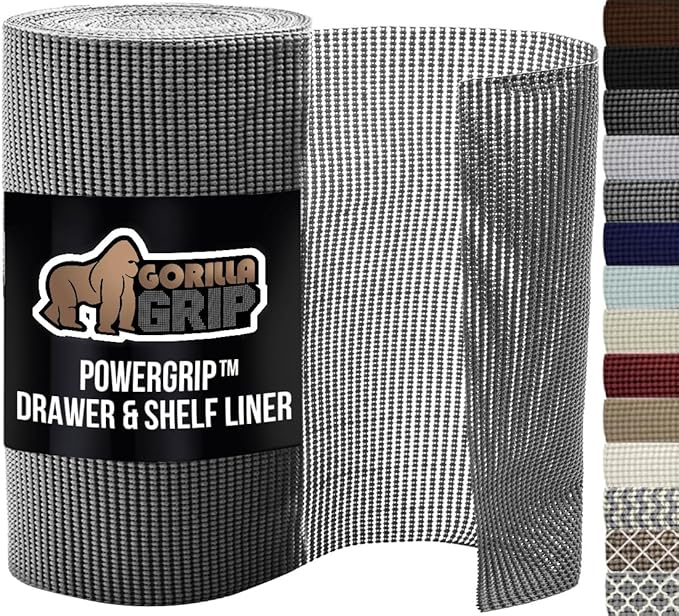 GORILLA GRIP powerGRIP Drawer Shelf and Cabinet Liner, Thick Strong Hold, Non-Adhesive Liners Protect Kitchen Cabinets and Cupboard, Bathroom Drawers, Easy Install, Breathable Mat, 24" x20', Gray by GorillaGrip