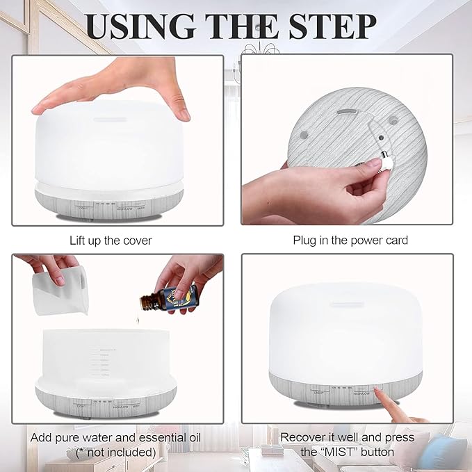 Humidifiers for Bedroom Large Room Home Baby Kids Whole House Hotel Office Desk Plant,500ml Portable Aromatherapy Essential Oil Diffuser Cute Ultrasonic Cool Mist Humidifier with Light Remote - Image 7