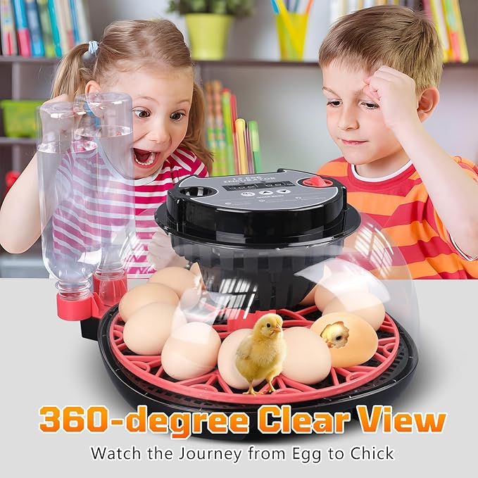 12-Egg Incubator, Automatic Egg Turning Function, Humidity Control, External Water Bottle for Watering, 360° Observation, Suitable for Chickens, Ducks, Geese, and Quails - Image 6