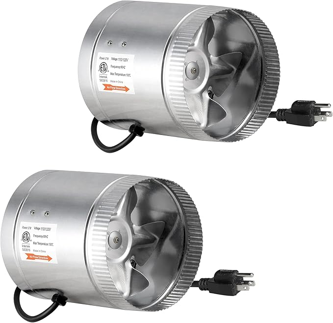 iPower 6 Inch 240 CFM Booster Fan Inline Duct Vent Blower for Intake 5.5' Grounded Power Cord and HVAC Exhaust, Low Noise, 2-Pack, Grey by iPower