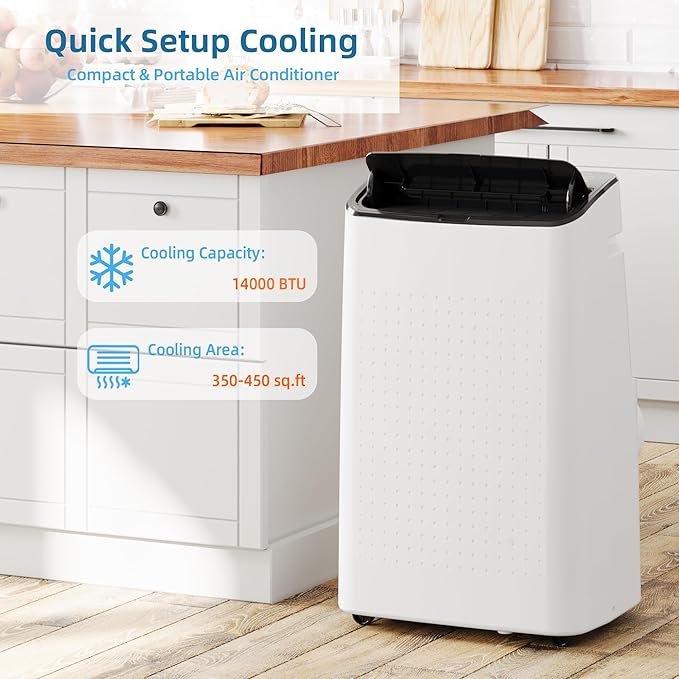 14,000 BTU Portable Air Conditioner – 4-in-1 Cooling, Dehumidifier, Fan & Sleep Mode, Cools up to 750 Sq.Ft, Includes Window Vent Kit & Remote Control, Black - Image 4