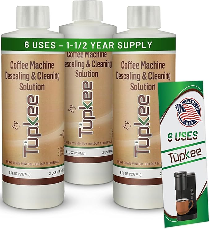 Coffee Machine Descaler Descaling Solution – 3 Pack (6 Uses) Compatible with Keurig, Nespresso, Breville, Delonghi, Jura, Ninja - Espresso Coffee Maker Cleaner, Coffee Pot Cleaning Limescale Remover by Tupkee