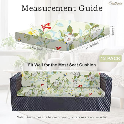12 Pcs Stretch Sofa Cushion Cover for Patio Floral Waterproof Outdoor Sofa Seat Cushions Covers Summer Tropical Flower Indoor Replacement Couch Slipcover Flexibility Chair Seat Cover - Image 2