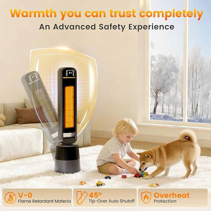 Auertech 35.5" Space Heater with Humidifier, 2 in 1 Electric Space Heater with 1.75L Water Tank, Oscillating Room Heaters with Dual-Fan & Thermostat, Space Heaters for Indoor Use Large Room, Bedroom - Image 6