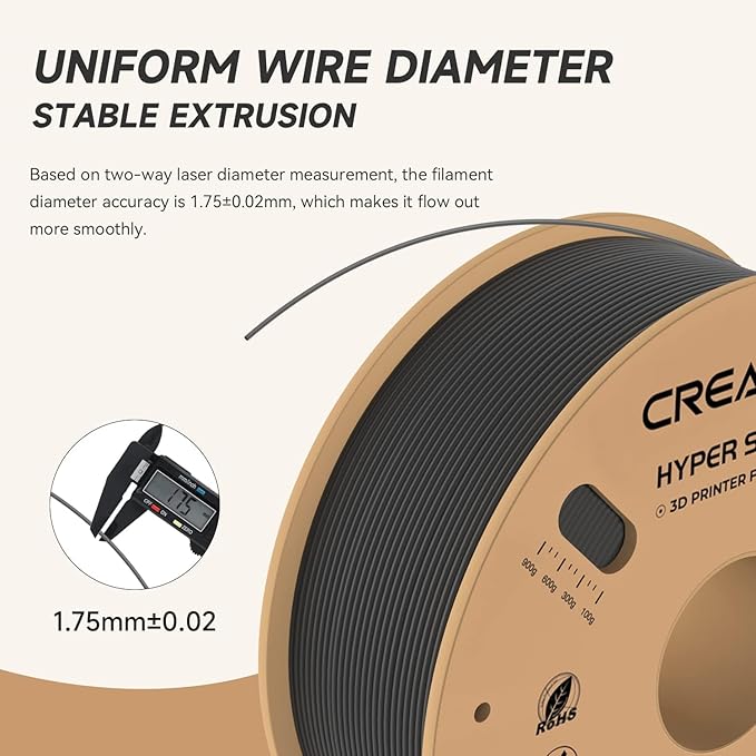Official CREALITY Hyper PLA Filament 1.75mm, High Speed PLA 30-600mm/s Rapid 3D Printer Filament, Dimensional Accuracy +/-0.02mm, Fit Most FDM 3D Printers, 1KG(2.2lbs) Spool Black - Image 3