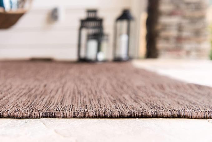 Unique Loom Collection Casual Transitional Solid Heathered Indoor/Outdoor Flatweave Area Rug (5' 3" x 8' Rectangle, Light Brown/Ivory) - Image 8