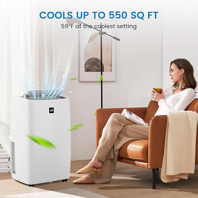 12,000 BTU Portable AC Units for Rooms, 3-In-1 Portable Air Conditioner Up to 550 Sq.Ft(Approx.) | Remote, LED Display, 24H Timer | Includes Window Kit & Extendable Hose, White-3033 - Image 9