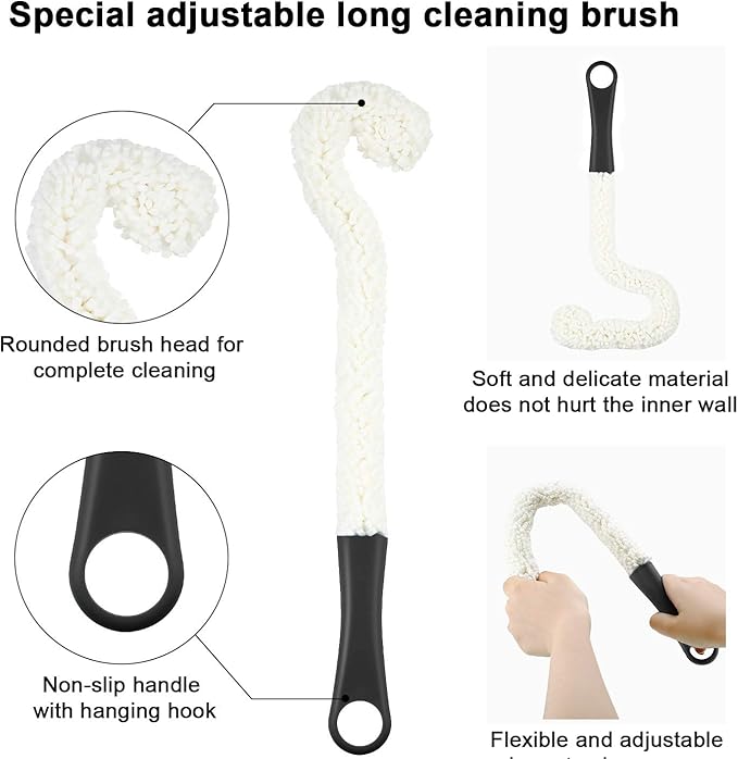 Boao 3 Pcs Decanter Cleaning Brush Wine Glass Decanter Flexible Bottle Brush Set with Cleaning Beads Household Tools for Bottle Goblets Glasses Cups(Black) - Image 4