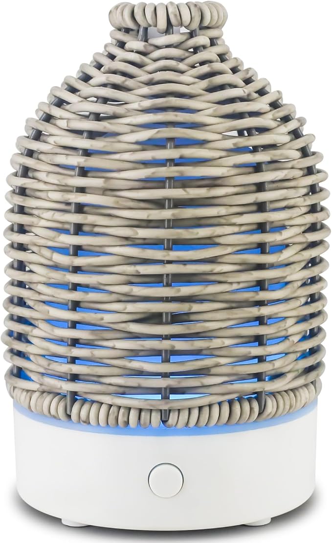 Essential Oil Diffuser - Multifunction Aromatherapy Diffuser 7 LED Color Changing Light 100ML Rattan Diffuser Easy to Clean Suitable for Home,Office (Grey) by VICTORIAAROMA