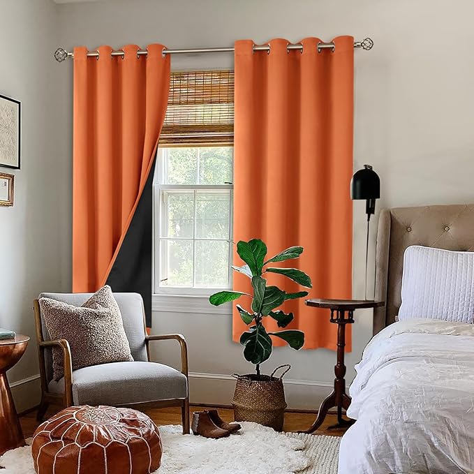 BGment Thermal Insulated 100% Blackout Curtains 63 Inch Length 2 Panels, Total Light Blocking Curtains for Bedroom, Grommet Window Drapes with Thick Black Liner, 52 Inch Wide Each Panel, Burnt Orange - Image 2