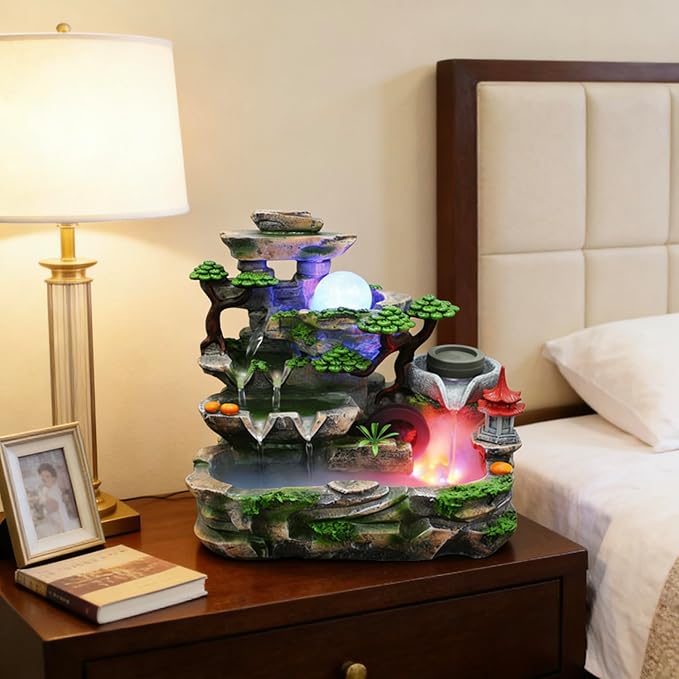 Creative Tabletop Water Fountain with LED Light & Atomizer, Indoor Waterfall Home Decor Best Festival Birthday Gift for/Boys, 10Inch Desktop Small Mini Size, Stream Rock Cavern Falls Bonsai - Image 4