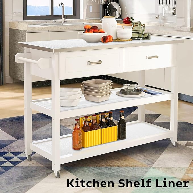 Shelf and Drawer Liner for Kitchen Cabinet, Non Adhesive Non Slip Thickened Cabinet Liners for Shelves, Refrigerator Cupboard Liners with Knife and Tape Measure, White, 12 in x 20 Feet - Image 3