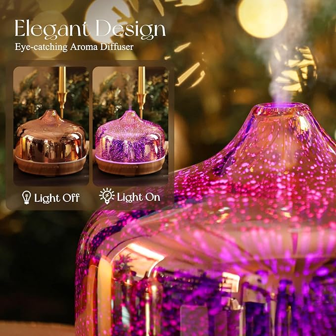 Porseme 500ml Essential Oil Diffuser 3D Glass Aromatherapy Ultrasonic Humidifier - Auto Shut-Off, BPA Free for Home Hotel Yoga SPA Gift - Image 7