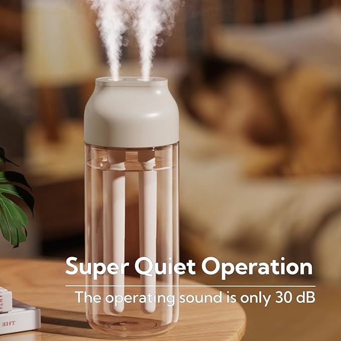 Portable Small Humidifier Dual Nozzle - Large Cool Mist Humidifiers Double Spray Ports, Water Shortage Protection, Ultra-Quiet, Mini Humidifier for Bedroom Plants Office Car Travel (P07) - Image 6