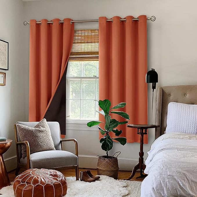BGment Thermal Insulated 100% Blackout Curtains 63 Inch Length 2 Panels, Total Light Blocking Curtains for Bedroom, Grommet Window Drapes with Thick Black Liner, 52 Inch Wide Each Panel, Terracotta - Image 2