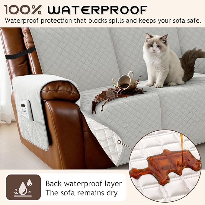 Arfntevss Waterproof Recliner Sectional Couch Covers for Reclining Sectional L Shape Sofa Cover Non Slip Washable Recliner L Shaped Slipcover Sets for Dog Furniture Protector (5 Seater, Light Gray) - Image 2